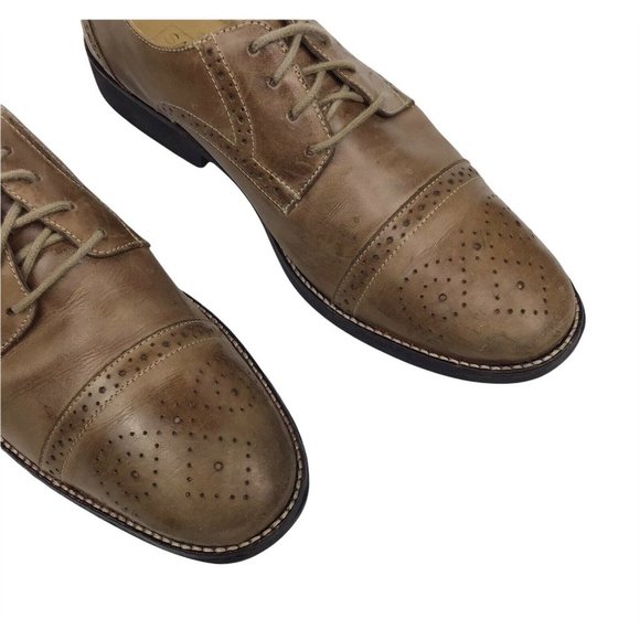 Sandro Cap Toe Derby Oxfords Shoes Tan Brown Leather Men’s Size 10 D Brazil Made - Picture 2 of 8